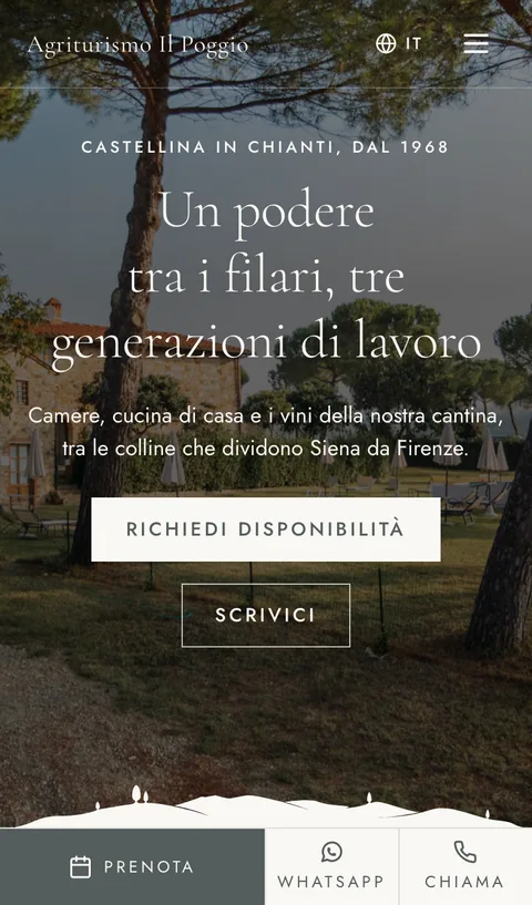 Il sito di esempio aperto su un telefono (Colline)