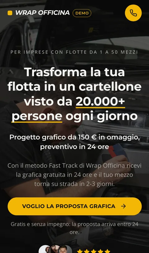 Il sito di esempio aperto su un telefono (Landing page)