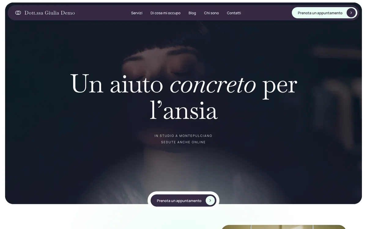 Psicologa: la home del sito di esempio